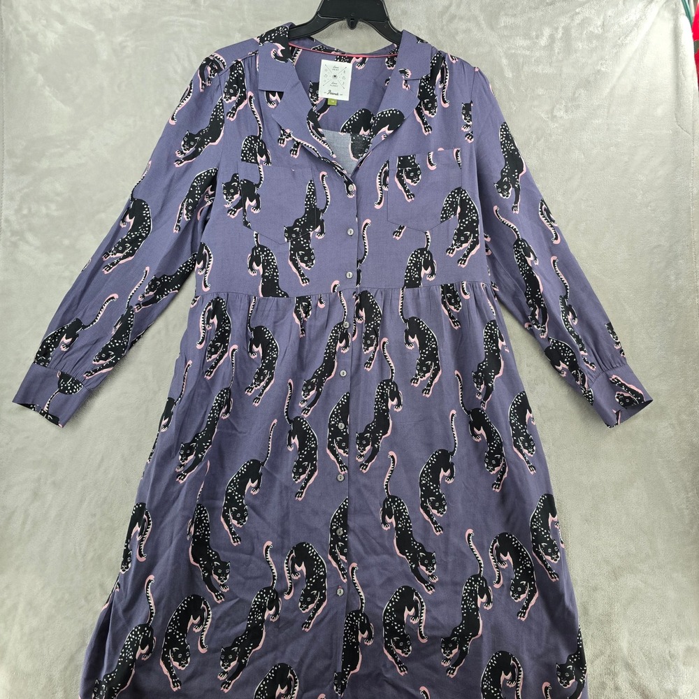 Anorak Women 18 Midi Shirt Dress Purple Black Panther Print Long Sleeve
